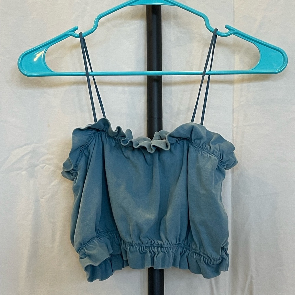 Zara Blue Ruffled Crop Top